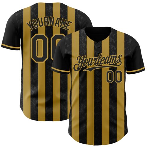 Pinstripe0193 Custom Black-Old Gold Classic Vertical Stripe Fluid Liquid Texture Authentic Baseball Jersey