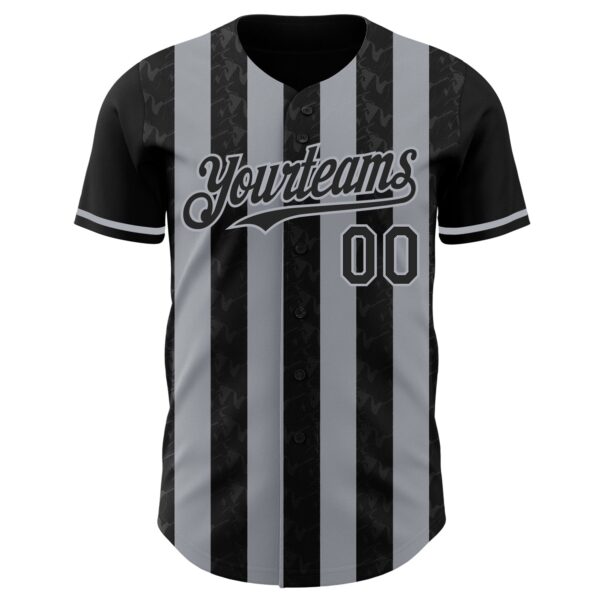 Custom Black-Gray Classic Vertical Stripe Fluid Liquid Texture Authentic Baseball Jersey