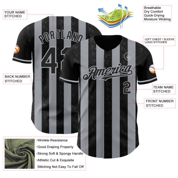 Custom Black-Gray Classic Vertical Stripe Fluid Liquid Texture Authentic Baseball Jersey
