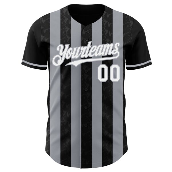 Custom Black White-Gray Classic Vertical Stripe Fluid Liquid Texture Authentic Baseball Jersey