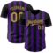 Custom Black Old Gold-Purple Classic Vertical Stripe Fluid Liquid Texture Authentic Baseball Jersey