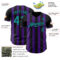 Custom Black Teal-Purple Classic Vertical Stripe Fluid Liquid Texture Authentic Baseball Jersey
