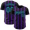 Custom Black Teal-Purple Classic Vertical Stripe Fluid Liquid Texture Authentic Baseball Jersey