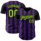 Custom Black Neon Green-Purple Classic Vertical Stripe Fluid Liquid Texture Authentic Baseball Jersey
