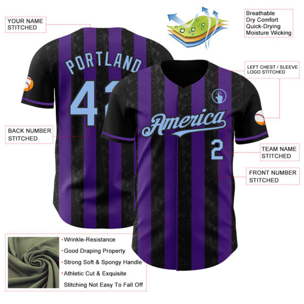 Custom Black Light Blue-Purple Classic Vertical Stripe Fluid Liquid Texture Authentic Baseball Jersey