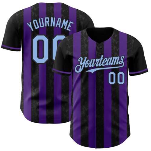 Pinstripe0201 Custom Black Light Blue-Purple Classic Vertical Stripe Fluid Liquid Texture Authentic Baseball Jersey