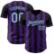 Custom Black Light Blue-Purple Classic Vertical Stripe Fluid Liquid Texture Authentic Baseball Jersey