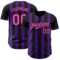 Custom Black Pink-Purple Classic Vertical Stripe Fluid Liquid Texture Authentic Baseball Jersey