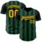 Custom Black Gold-Kelly Green Classic Vertical Stripe Fluid Liquid Texture Authentic Baseball Jersey