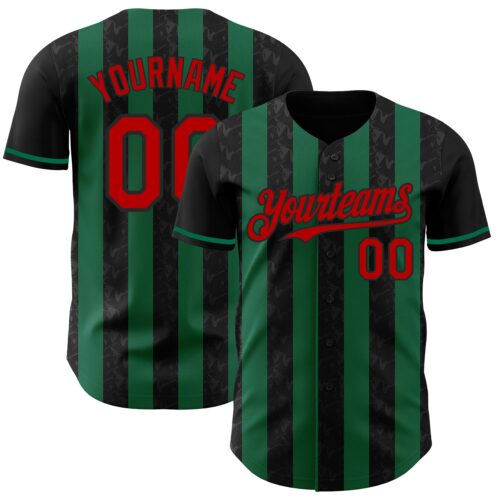 Pinstripe0207 Custom Black Red-Kelly Green Classic Vertical Stripe Fluid Liquid Texture Authentic Baseball Jersey