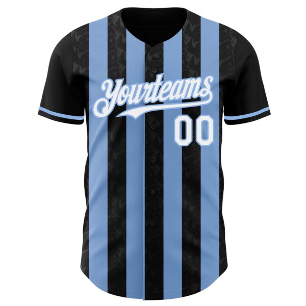 Custom Black White-Light Blue Classic Vertical Stripe Fluid Liquid Texture Authentic Baseball Jersey