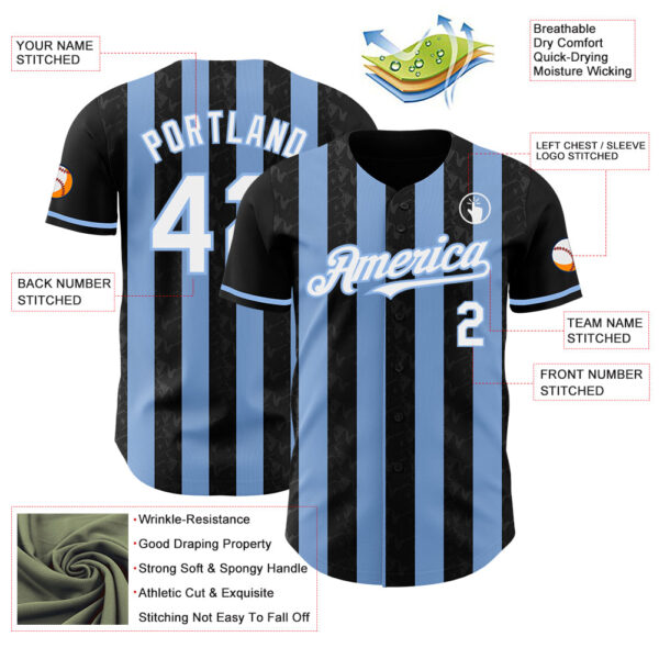 Custom Black White-Light Blue Classic Vertical Stripe Fluid Liquid Texture Authentic Baseball Jersey