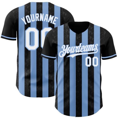 Pinstripe0209 Custom Black White-Light Blue Classic Vertical Stripe Fluid Liquid Texture Authentic Baseball Jersey