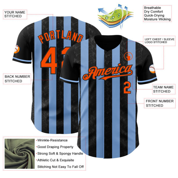 Custom Black Orange-Light Blue Classic Vertical Stripe Fluid Liquid Texture Authentic Baseball Jersey