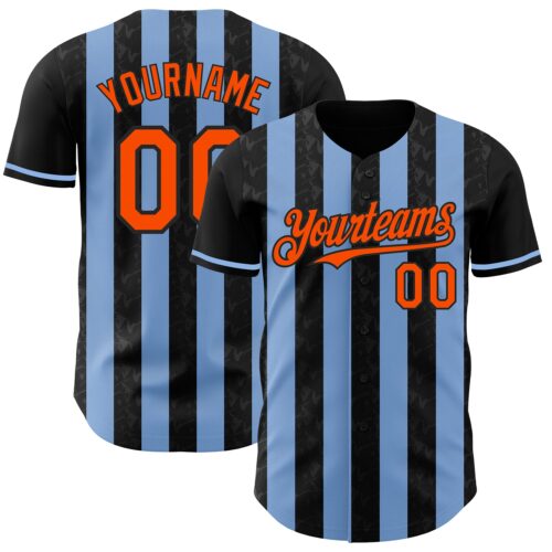 Pinstripe0212 Custom Black Orange-Light Blue Classic Vertical Stripe Fluid Liquid Texture Authentic Baseball Jersey
