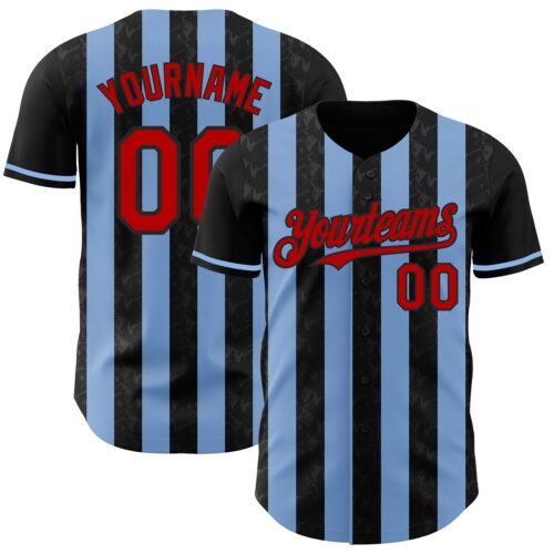 Pinstripe0213 Custom Black Red-Light Blue Classic Vertical Stripe Fluid Liquid Texture Authentic Baseball Jersey