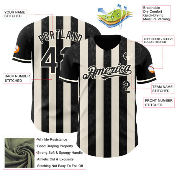 Custom Black Cream-Cream Classic Vertical Stripe Fluid Liquid Texture Authentic Baseball Jersey