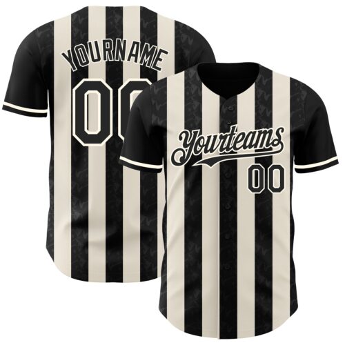 Pinstripe0214 Custom Black Cream-Cream Classic Vertical Stripe Fluid Liquid Texture Authentic Baseball Jersey