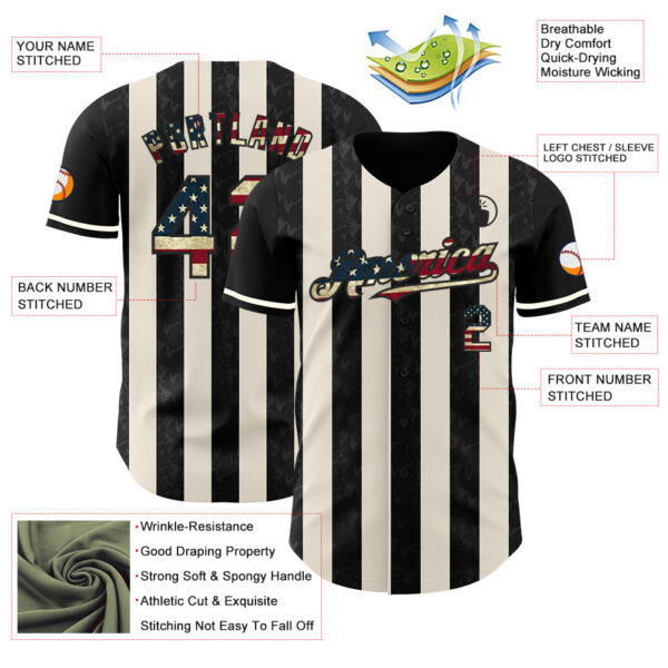 Custom Black Vintage USA Flag-Cream Classic Vertical Stripe Fluid Liquid Texture Authentic Baseball Jersey