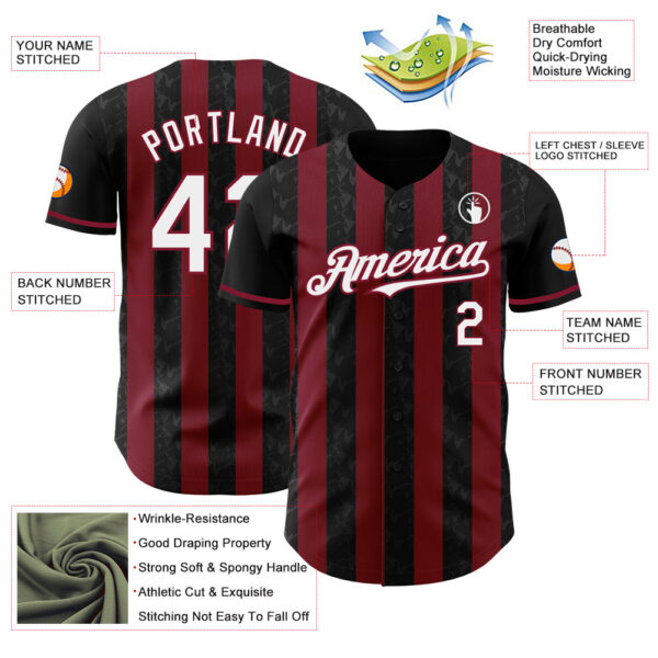 Custom Black White-Crimson Classic Vertical Stripe Fluid Liquid Texture Authentic Baseball Jersey