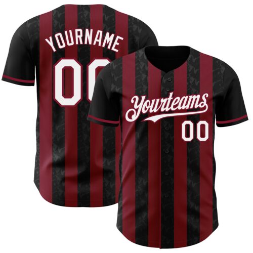 Pinstripe0217 Custom Black White-Crimson Classic Vertical Stripe Fluid Liquid Texture Authentic Baseball Jersey