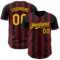 Custom Black Gold-Crimson Classic Vertical Stripe Fluid Liquid Texture Authentic Baseball Jersey
