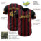 Custom Black Old Gold-Crimson Classic Vertical Stripe Fluid Liquid Texture Authentic Baseball Jersey
