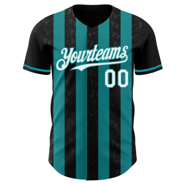 Custom Black White-Teal Classic Vertical Stripe Fluid Liquid Texture Authentic Baseball Jersey