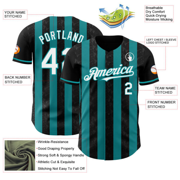 Custom Black White-Teal Classic Vertical Stripe Fluid Liquid Texture Authentic Baseball Jersey