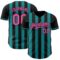 Custom Black Pink-Teal Classic Vertical Stripe Fluid Liquid Texture Authentic Baseball Jersey
