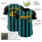 Custom Black Gold-Teal Classic Vertical Stripe Fluid Liquid Texture Authentic Baseball Jersey