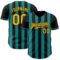 Custom Black Gold-Teal Classic Vertical Stripe Fluid Liquid Texture Authentic Baseball Jersey