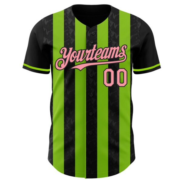 Custom Black Medium Pink-Neon Green Classic Vertical Stripe Fluid Liquid Texture Authentic Baseball Jersey