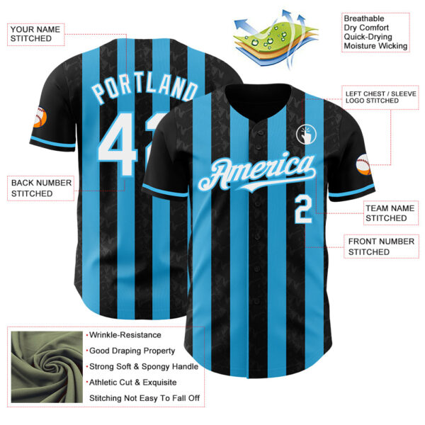 Custom Black White-Sky Blue Classic Vertical Stripe Fluid Liquid Texture Authentic Baseball Jersey