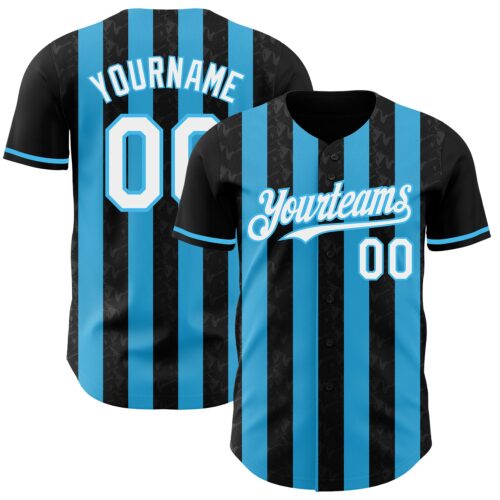 Pinstripe0226 Custom Black White-Sky Blue Classic Vertical Stripe Fluid Liquid Texture Authentic Baseball Jersey