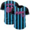 Custom Black Pink-Sky Blue Classic Vertical Stripe Fluid Liquid Texture Authentic Baseball Jersey