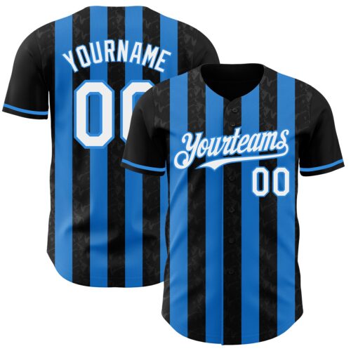 Pinstripe0228 Custom Black White-Electric Blue Classic Vertical Stripe Fluid Liquid Texture Authentic Baseball Jersey