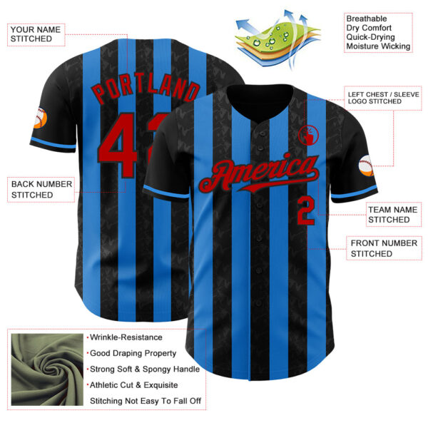 Custom Black Red-Electric Blue Classic Vertical Stripe Fluid Liquid Texture Authentic Baseball Jersey