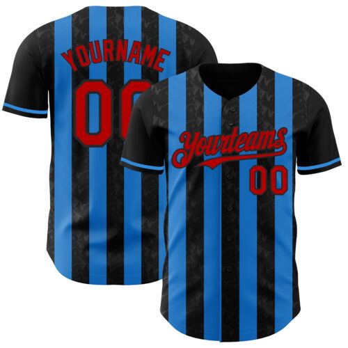 Pinstripe0229 Custom Black Red-Electric Blue Classic Vertical Stripe Fluid Liquid Texture Authentic Baseball Jersey