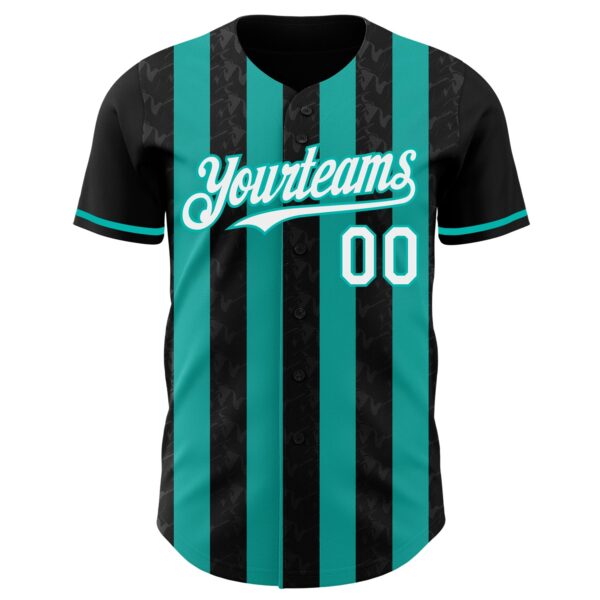 Custom Black White-Aqua Classic Vertical Stripe Fluid Liquid Texture Authentic Baseball Jersey