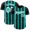 Custom Black White-Aqua Classic Vertical Stripe Fluid Liquid Texture Authentic Baseball Jersey