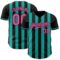 Custom Black Pink-Aqua Classic Vertical Stripe Fluid Liquid Texture Authentic Baseball Jersey