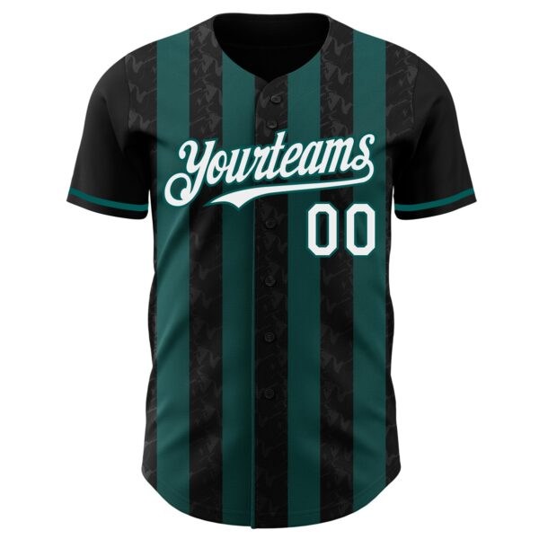 Custom Black White-Midnight Green Classic Vertical Stripe Fluid Liquid Texture Authentic Baseball Jersey