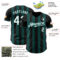 Custom Black White-Midnight Green Classic Vertical Stripe Fluid Liquid Texture Authentic Baseball Jersey