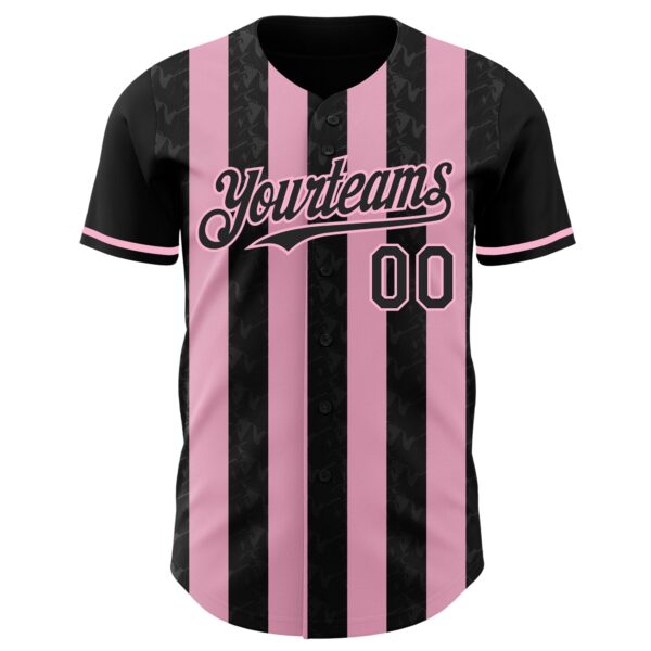 Custom Black-Light Pink Classic Vertical Stripe Fluid Liquid Texture Authentic Baseball Jersey