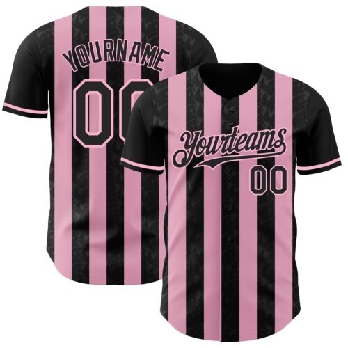 Custom Black-Light Pink Classic Vertical Stripe Fluid Liquid Texture Authentic Baseball Jersey