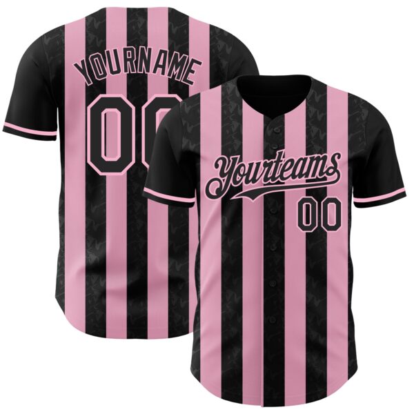Custom Black-Light Pink Classic Vertical Stripe Fluid Liquid Texture Authentic Baseball Jersey