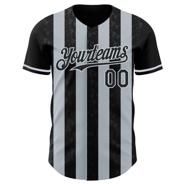 Custom Black-Silver Classic Vertical Stripe Fluid Liquid Texture Authentic Baseball Jersey