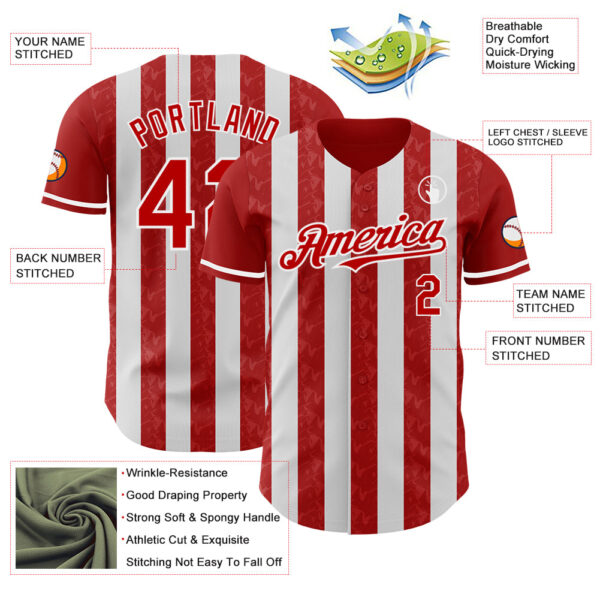 Custom Red-White Classic Vertical Stripe Fluid Liquid Texture Authentic Baseball Jersey