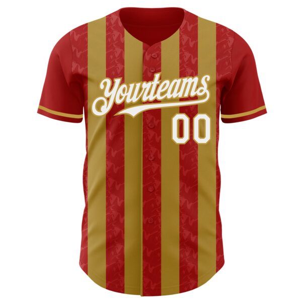 Custom Red White-Old Gold Classic Vertical Stripe Fluid Liquid Texture Authentic Baseball Jersey
